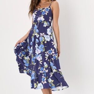LULUs Blue Floral Dress